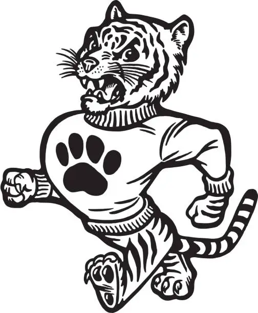 Vector illustration of View of cartoon tiger - team mascot