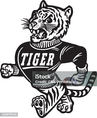 istock View of cartoon tiger - team mascot 1328178146