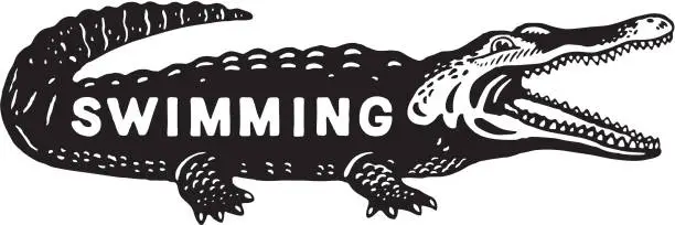 Vector illustration of Illustration of crocodile with Swimming text written on it