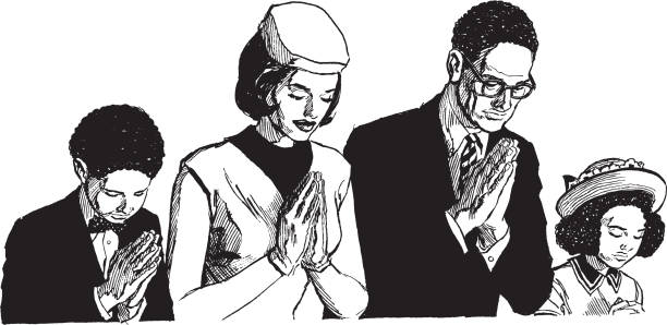 ilustracja rodziny modlącej się razem - prayer position illustrations stock illustrations