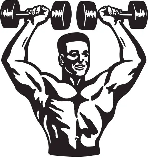 Vector illustration of Muscular Man Lifting Weights