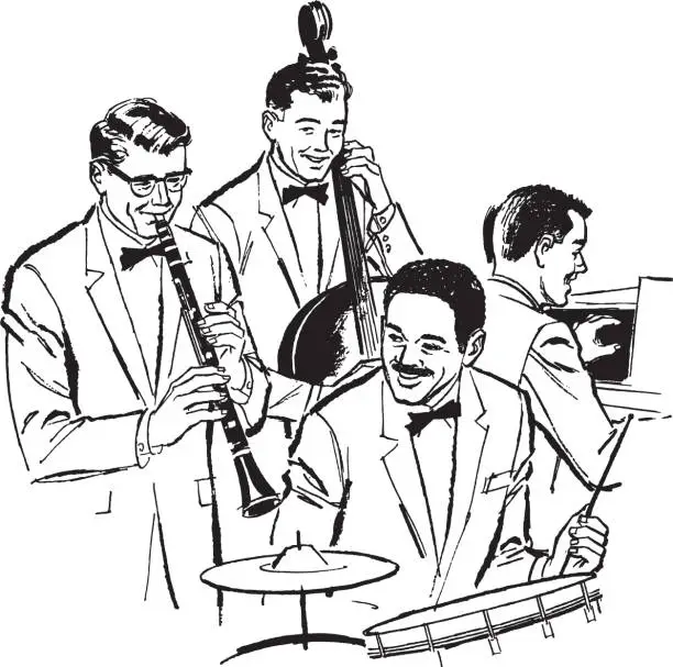 Vector illustration of Illustration of band playing instruments