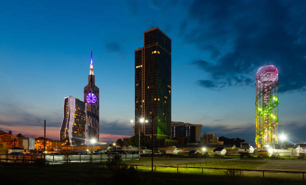 istock Evening view of Batumi seaside boulevard with lighted skyscrapers 1328178856