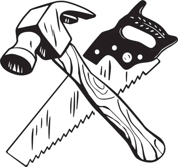 Vector illustration of Hammer and Saw