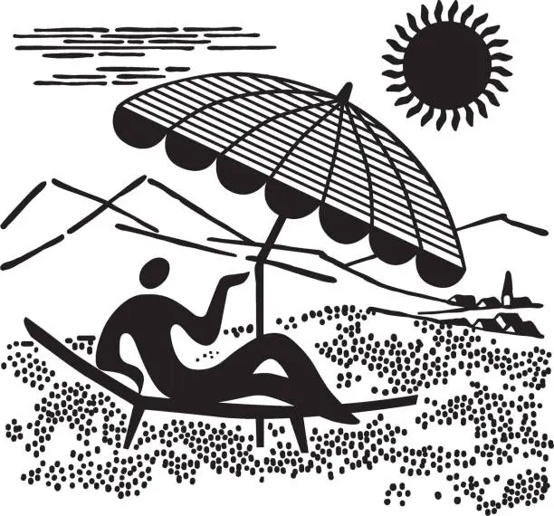 Vector illustration of Person Lounging Under an Umbrella in the Sun