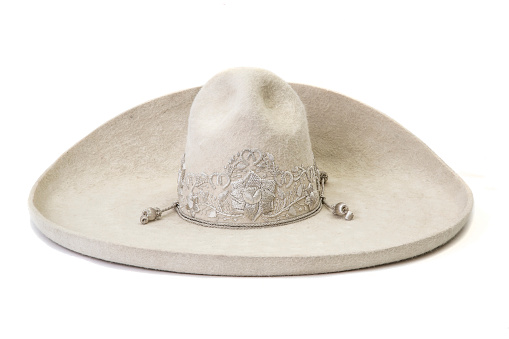 Typical mexican ranchero hat on white background