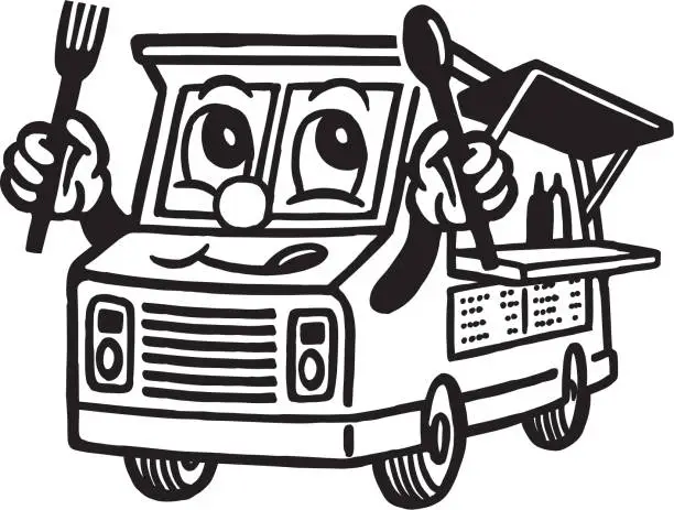 Vector illustration of Happy Food Truck Character