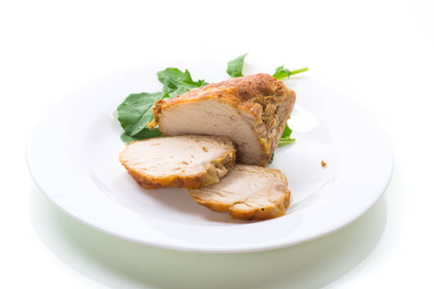 istock baked chicken fillet pieces with spices and herbs, in a ceramic form 1328181751