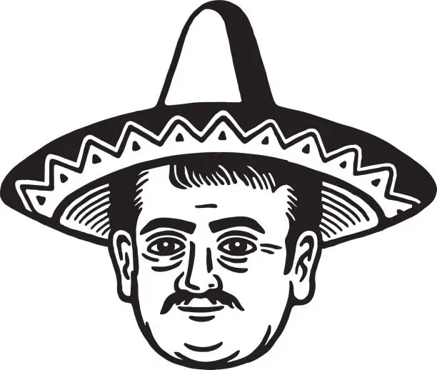 Vector illustration of Man Wearing a Sombrero