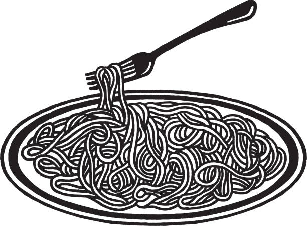 ilustraciones, imágenes clip art, dibujos animados e iconos de stock de plato de fideos - plate hungry fork dinner