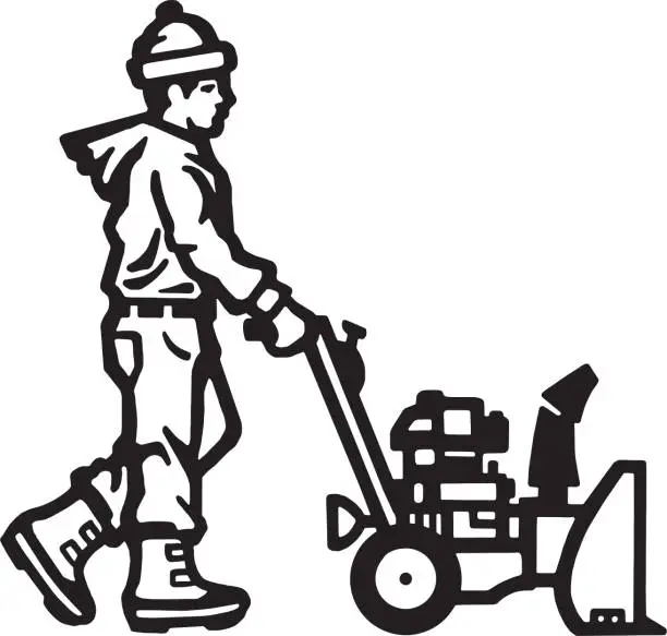 Vector illustration of Man Using a Snowblower