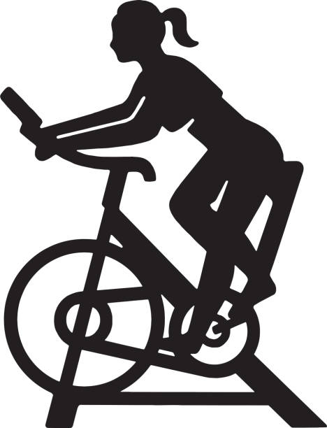 frau trainiert auf einem heimtrainer - spinning-bike stock-grafiken, -clipart, -cartoons und -symbole