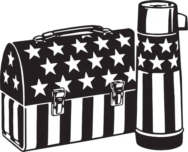 Vector illustration of Stars and Stripes Lunchbox and Thermos