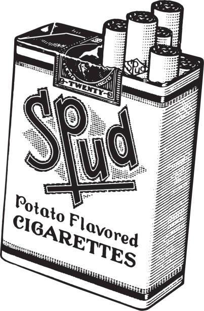 ilustraciones, imágenes clip art, dibujos animados e iconos de stock de paquete de cigarrillos spud - paquete cigarrillos