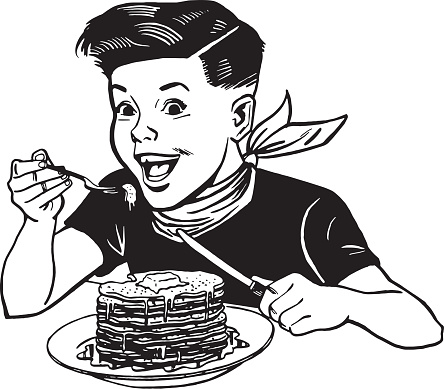 Boy Eating a Stack of Pancakes