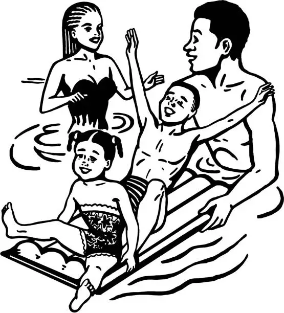 Vector illustration of Family Playing in the Water