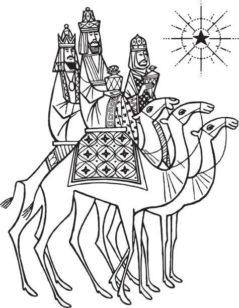 Vector illustration of Three Wise Men on Camels
