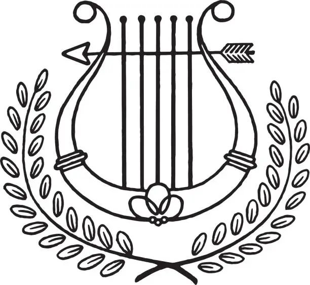 Vector illustration of Lyre and Laurel Branches