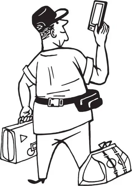 Vector illustration of Traveler Looking at a Phone