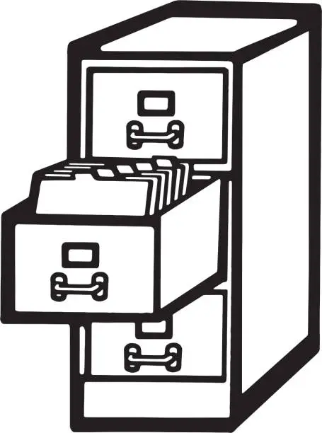 Vector illustration of File Cabinet with Folders in a Drawer