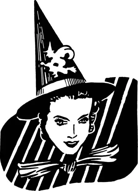 Vector illustration of Woman Wearing Witch Hat