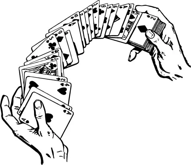 Vector illustration of Hands Shuffling Playing Cards