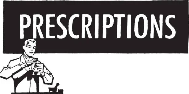 Vector illustration of Prescriptions and Pharmacist