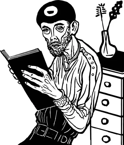 Vector illustration of Skinny Man Reading a Book