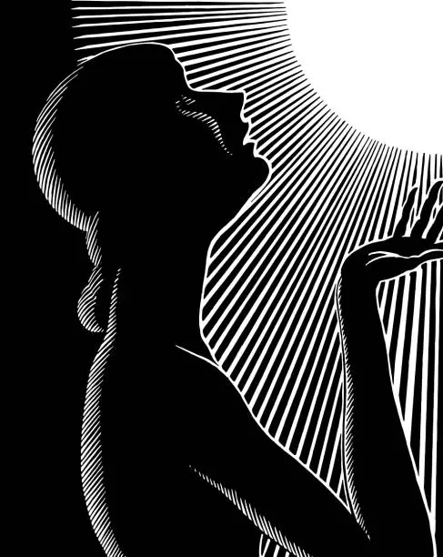 Vector illustration of Silhouette of a Woman in the Sun