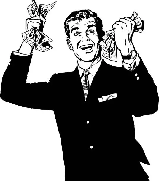 Vector illustration of Surprised Man Holding Cash