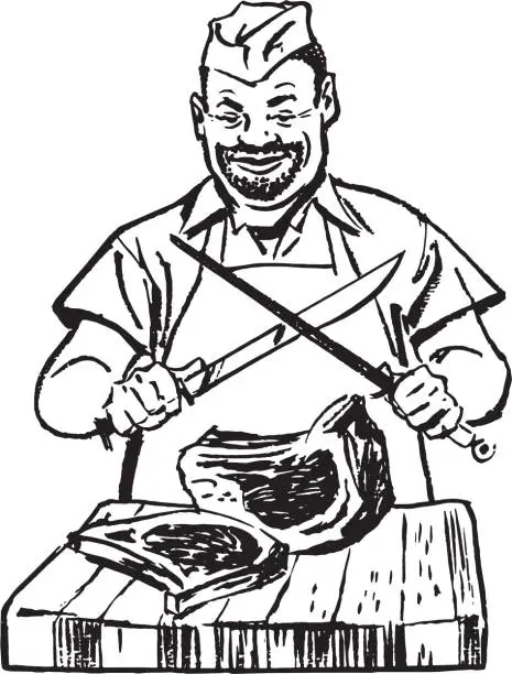 Vector illustration of Butcher Sharpening a Knife