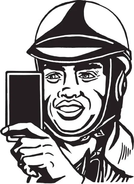 Vector illustration of Man Wearing a Helmet Taking a Selfie