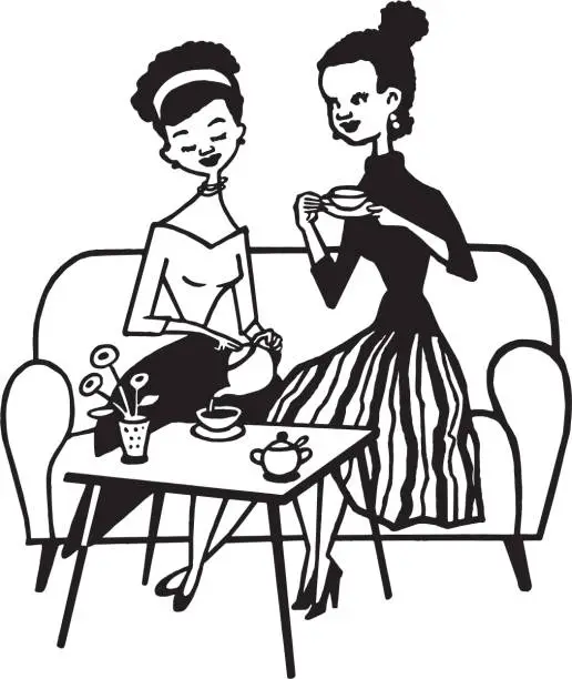 Vector illustration of Two Women Drinking Tea