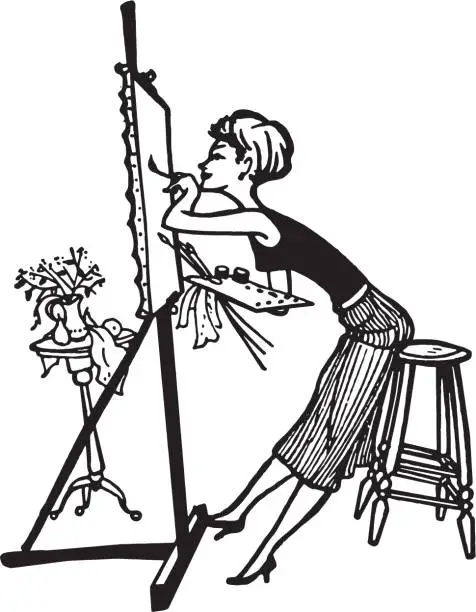 Vector illustration of Artist Painting on an Easel