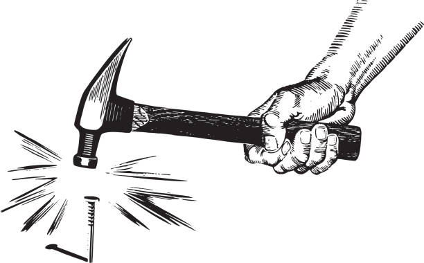 illustrations, cliparts, dessins animés et icônes de marteler un clou - home improvement hammer work tool nail