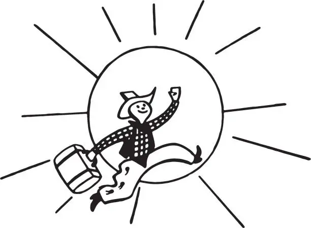 Vector illustration of Cowboy Leaping Across the Sun