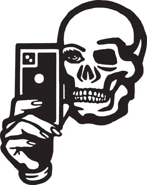 Vector illustration of Skull Taking a Selfie
