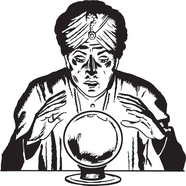 Vector illustration of Fortune Teller Looking in a Crystal Ball