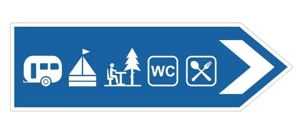 Vector illustration of Blue road sign, camping, eps.