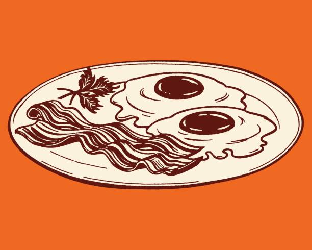 talerz z jajkami i boczkiem - breakfast eggs plate bacon stock illustrations