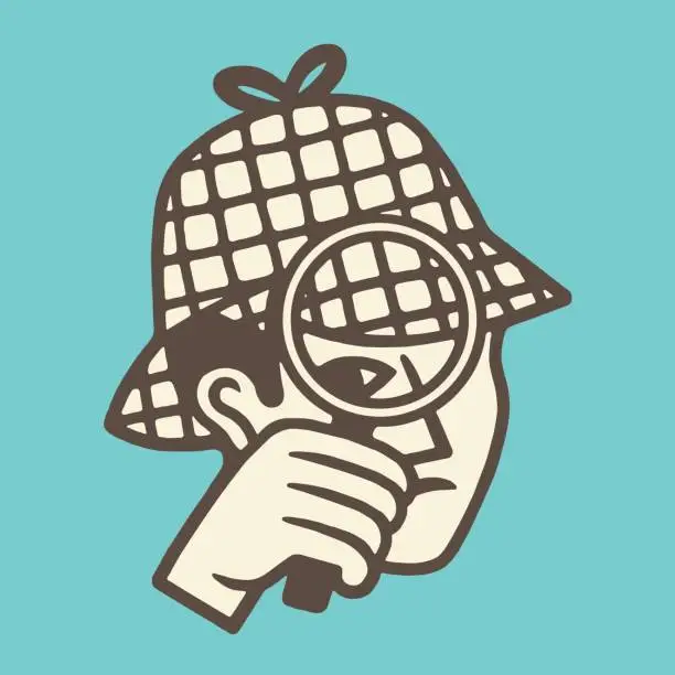 Vector illustration of Detective Looking Through Magnifying Glass