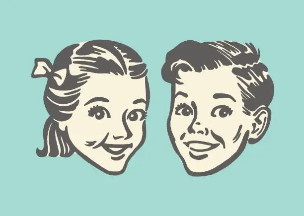 Vector illustration of Faces of Girl and Boy