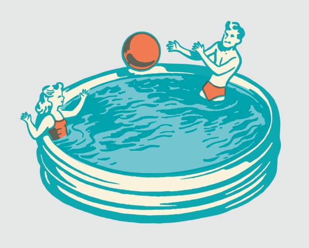 수영장에서 놀고 있는 어린이들 - beach ball swimming pool ball child stock illustrations