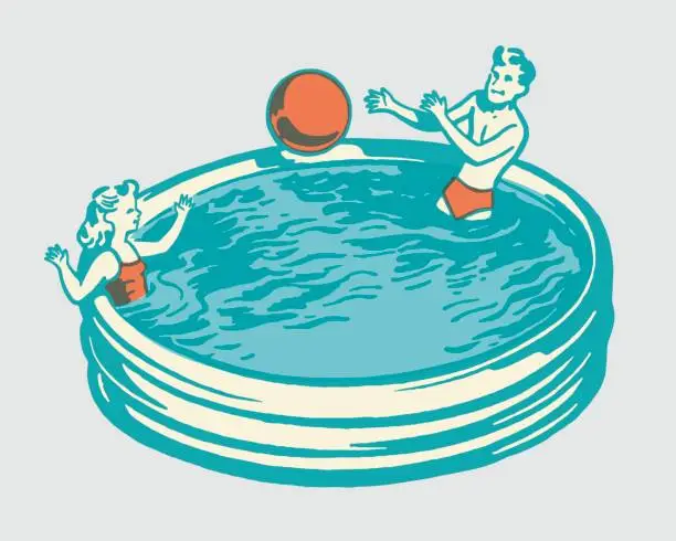 Vector illustration of Children Playing in a Pool