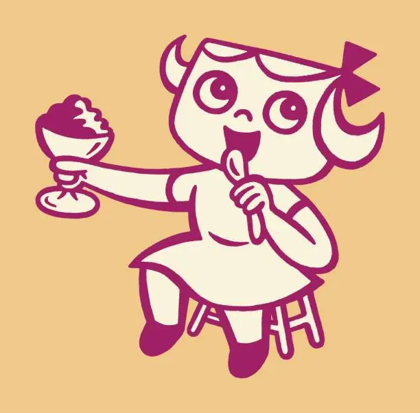 Vector illustration of Girl Eating Dessert