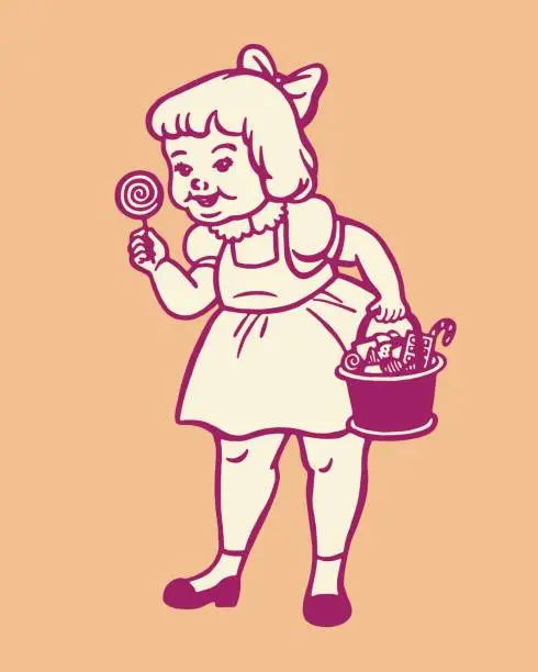 Vector illustration of Girl with a Basket of Candy