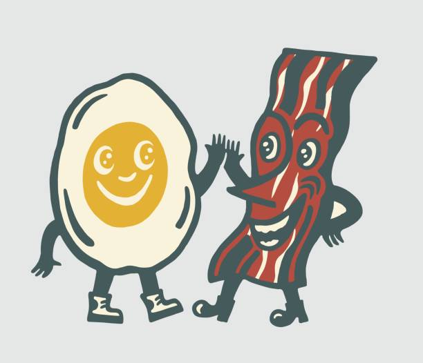 ilustrações de stock, clip art, desenhos animados e ícones de bacon and egg characters - pequeno almoço ilustrações