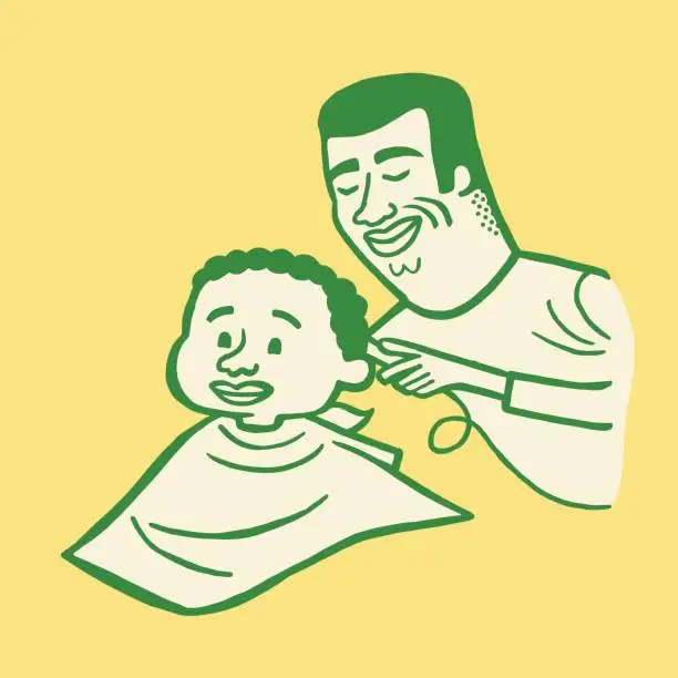 Vector illustration of Man Cutting Boys Hair