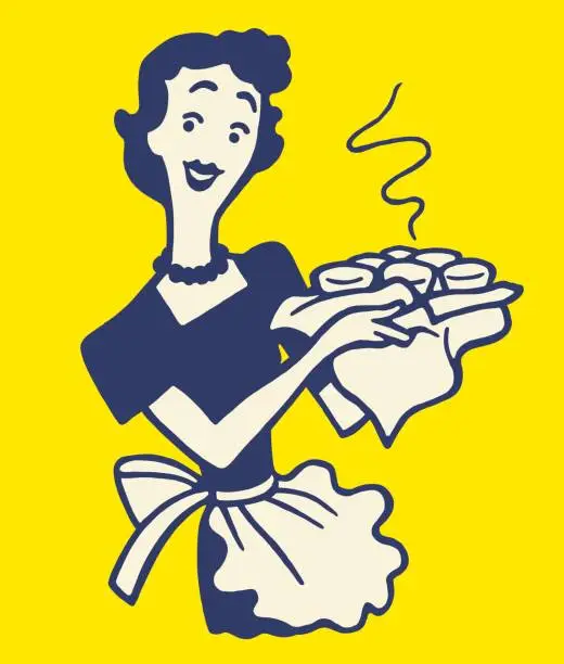 Vector illustration of Woman Holding Warm Muffins