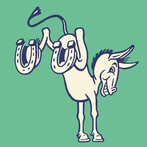 Vector illustration of Kicking Donkey with Horseshoes